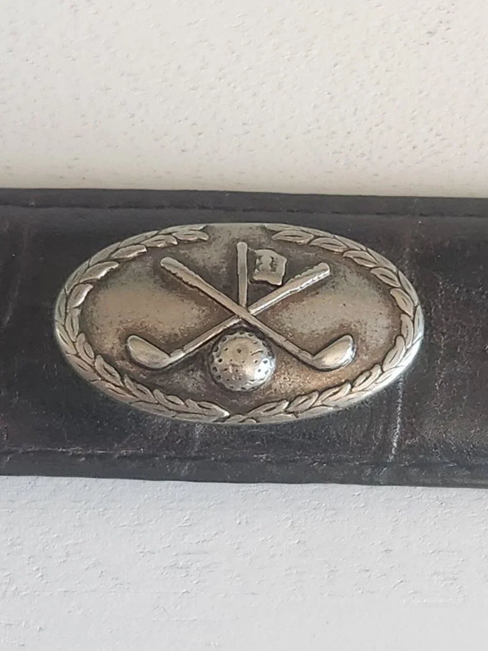 Vintage Imported Italian Leather w/Silver Concho Black Golf Belt | fits 37